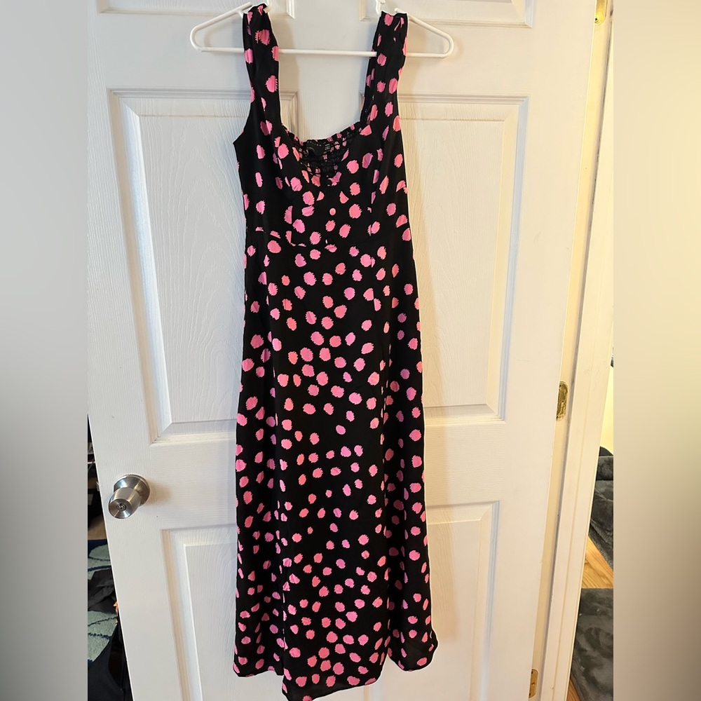 ASOS Black and Pink Polka Dot Dress with Front Slit Size 6